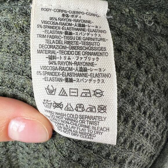 We The Free People Laguna Green Top Waffle Deep Neck Raglan Sleeve Size Small S - Picture 10 of 11